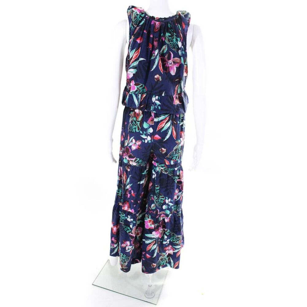 Warm Womens Sleeveless V Neck Wide Leg Floral Jumpsuit Blue Multi Size 1 - Picture 3 of 6